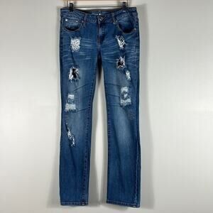 Blues Society Distressed Low Rise Straight Leg Jeans